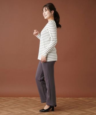 【あったか素材】洗えるウエストゴムストレートパンツ