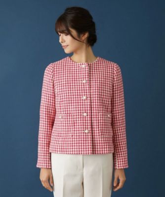 Leilian レリアン 千鳥格子柄 ジャケット ノーカラージャケット 千鳥格子柄ノーカラージャケット | Leilian (Women)/レリアン
