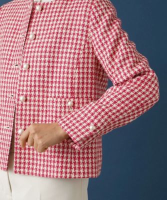 Leilian レリアン 千鳥格子柄 ジャケット ノーカラージャケット 千鳥格子柄ノーカラージャケット | Leilian (Women)/レリアン