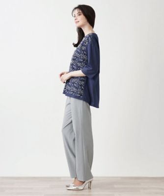 フラワーリーフ刺繍カットソー【Leilian WHITE