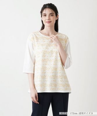 ＜Leilian (Women)＞フラワーリーフ刺繍カットソー【Ｌｅｉｌｉａｎ　ＷＨＩＴＥ　ＬＡＢＥＬ】