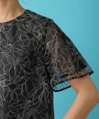 フラワー刺繍半袖プルオーバーブラウス | Leilian (Women