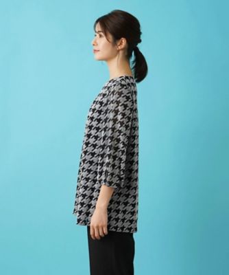 洗える千鳥格子柄刺繍プルオーバーブラウス【パワーネット素材】