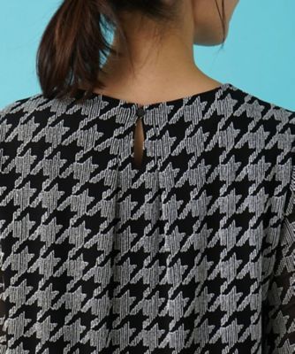 洗える千鳥格子柄刺繍プルオーバーブラウス【パワーネット素材】