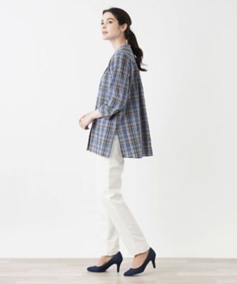 七分袖バンドカラーブラウス【Ｌｅｉｌｉａｎ　ＷＨＩＴＥ　ＬＡＢＥＬ】