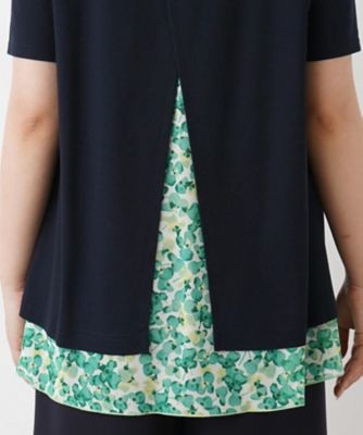 【一部予約販売中】 シフォン切替え半袖カットソー【Leilian WHITE トップス