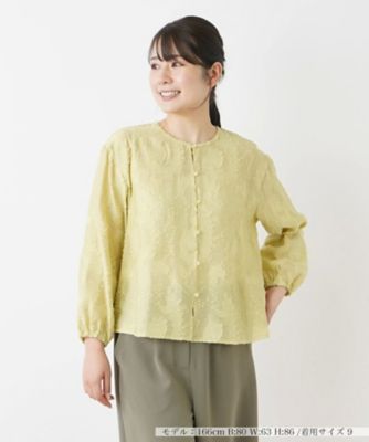 ＜Leilian (Women)＞ノーカラーブラウス【Ｌｅｉｌｉａｎ　ＷＨＩＴＥ　ＬＡＢＥＬ】