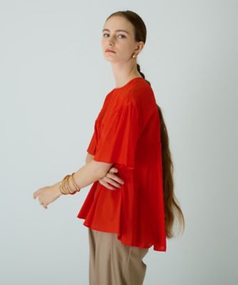 yori イッピーチェックフレアブラウス/オレンジ/M イッピーチェックフレアブラウス | all item| yori
