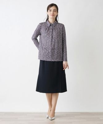 #anc ロシャス レリアン ROCHAS Leilian シャツ・ブラウス 9 カーキ系 紫 紺 総柄 スタンドカラー レディース [950451] 刺繍Tシャツ【ROCHAS Premiere】|レリアン | レリアン公式