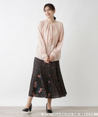レリアン　ボウタイ風　7分袖ブラウスチュニック 17＋ 黒　美品 レリアン ボウタイ風 7分袖ブラウスチュニック 17＋ 黒 美品