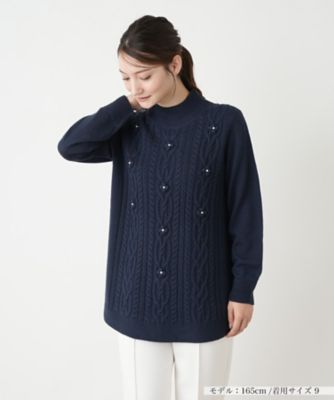 ケーブル編み切替ハイネックニット【Leilian WHITE