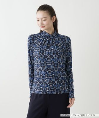 クラシック プリントハイネックカットソー【Leilian WHITE トップス