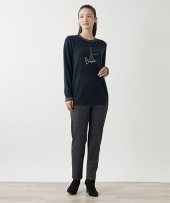 刺繍入りカシミヤクルーネックニット【Ｌｅｉｌｉａｎ　ＷＨＩＴＥ　ＬＡＢＥＬ】