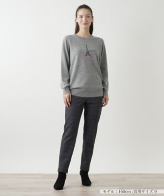 刺繍入りカシミヤクルーネックニット【Leilian