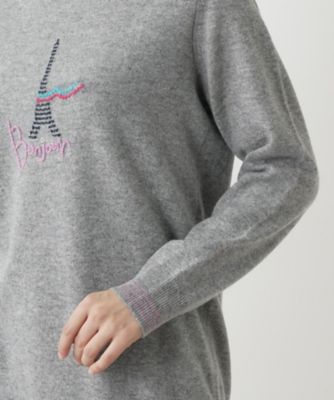 刺繍入りカシミヤクルーネックニット【Ｌｅｉｌｉａｎ　ＷＨＩＴＥ　ＬＡＢＥＬ】