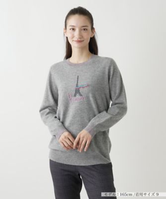 刺繍入りカシミヤクルーネックニット【Ｌｅｉｌｉａｎ　ＷＨＩＴＥ　ＬＡＢＥＬ】