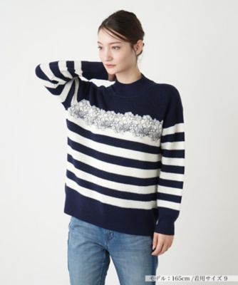 ＜Leilian (Women)＞ボーダーレースニット【Ｌｅｉｌｉａｎ　ＷＨＩＴＥ　ＬＡＢＥＬ】
