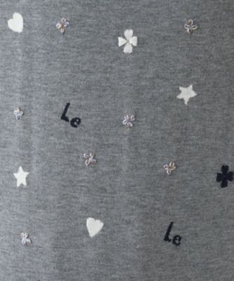 モチーフ刺繍クルーネックニット【Leilian WHITE