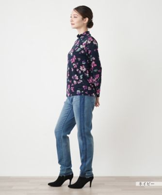 フラワー柄ハイネックカットソー【Leilian WHITE