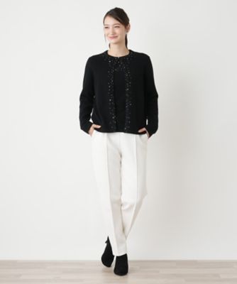 【新品】定価42,900円　レリアン　ビジューカーディガン　サックス　17＋ マルチビジューカーディガン【Leilian WHITE LABEL