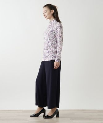 人気を誇る ボタニカル柄ハイネックカットソー【Leilian WHITE トップス