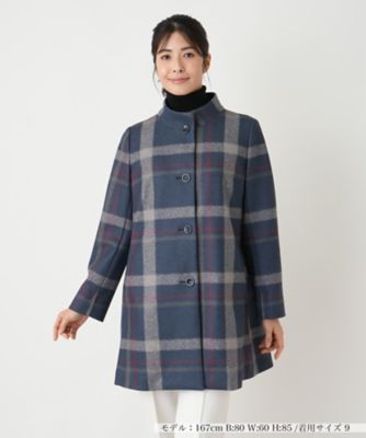 ＜Leilian (Women)＞チェックスタンドカラーコート【Ｌｅｉｌｉａｎ　ＷＨＩＴＥ　ＬＡＢＥＬ】