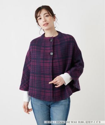 ＜Leilian (Women)＞ケープ風チェックジャケット【Ｌｅｉｌｉａｎ　ＷＨＩＴＥ　ＬＡＢＥＬ】