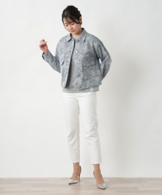 ＼半額SALE／ リーフ柄シャツジャケット【Leilian WHITE トップス