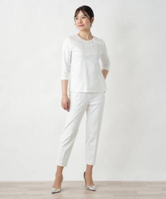 レリアン　レディース　七分袖 レース刺繍七分袖カットソー【Leilian WHITE