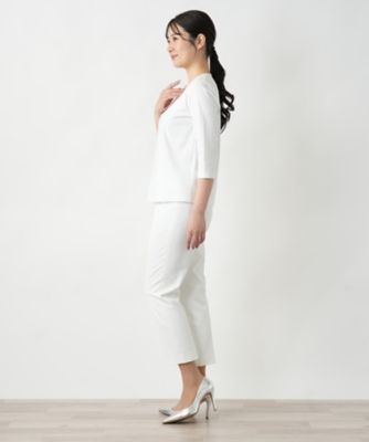 レース刺繍七分袖カットソー【Leilian WHITE