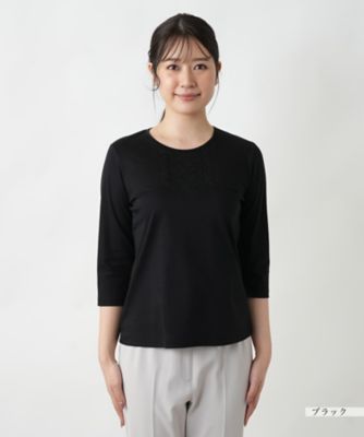 Leilian / レリアン レース刺繍七分袖カットソー【Leilian WHITE LABEL】 レース刺繍七分袖カットソー【Leilian WHITE LABEL】|レリアン