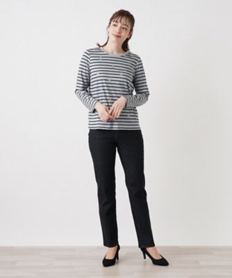 刺繍ボーダーカットソー