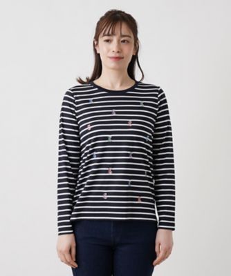 刺繍ボーダーカットソー