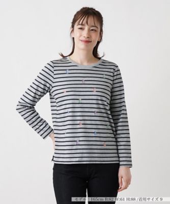 刺繍ボーダーカットソー