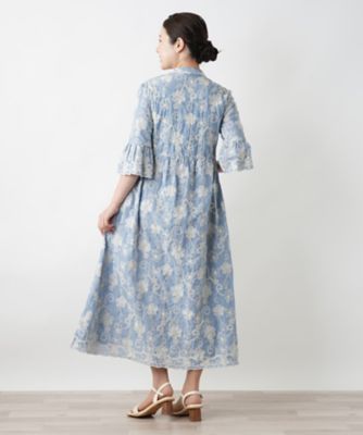 美品　レリアン　カットワーク刺繍ワンピース カットワーク刺繍フレアワンピース－BLUBIANCO | Leilian