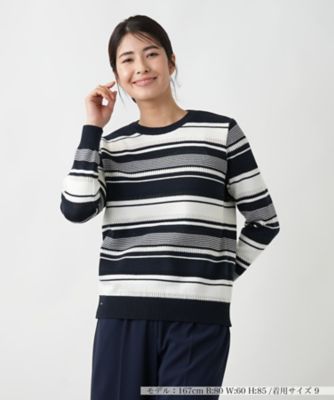 Leilian (Women)/レリアン マルチボーダークルーネックニット