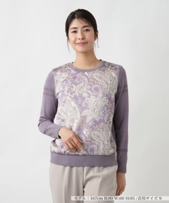 Leilian (Women)/レリアン ペイズリー柄切替クルーネックニット【ＲＯＣＨＡＳ　Ｐｒｅｍｉｅｒｅ】
