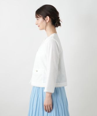 Leilian ホワイト ノーカラージャケット ノーカラージャケット【Leilian WHITE LABEL】|レリアン