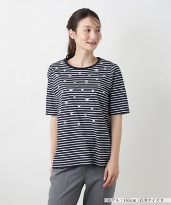 ＜Leilian (Women)＞ドットボーダーＴシャツ【Ｌｅｉｌｉａｎ　ＷＨＩＴＥ　ＬＡＢＥＬ】
