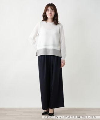 異素材切替クルーネックニット