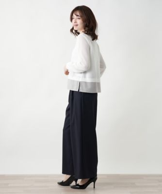 異素材切替クルーネックニット