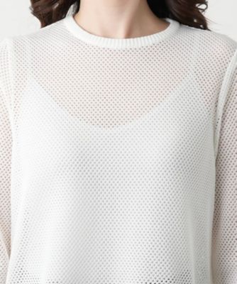 異素材切替クルーネックニット