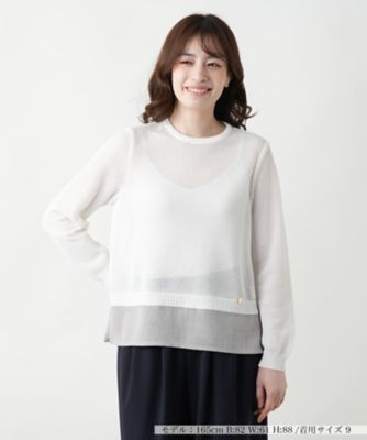 ＜Leilian (Women)＞異素材切替クルーネックニット