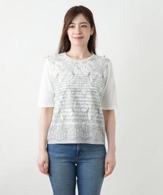 フラワー柄切替ニット【Ｌｅｉｌｉａｎ　ＷＨＩＴＥ　ＬＡＢＥＬ】