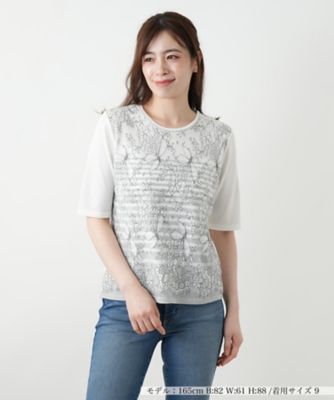 ＜Leilian (Women)＞フラワー柄切替ニット【Ｌｅｉｌｉａｎ　ＷＨＩＴＥ　ＬＡＢＥＬ】