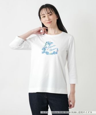 レリアン刺繍入りホワイトクルーネックトップス 刺繍クルーネックTシャツ | Leilian (Women)/レリアン | 三越
