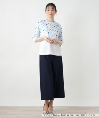 Leilian / レリアン プリントクルーネックカットソー 刺繍フレンチスリーブカットソー【Leilian WHITE LABEL