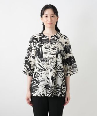 プリントキーネックブラウス【ＲＯＣＨＡＳ　Ｐｒｅｍｉｅｒｅ】