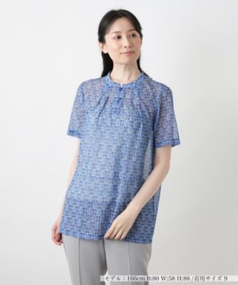 ＜Leilian (Women)＞幾何学柄スタンドカラーカットソー【ＲＯＣＨＡＳ　Ｐｒｅｍｉｅｒｅ】【ＥＲＩＣＡ】