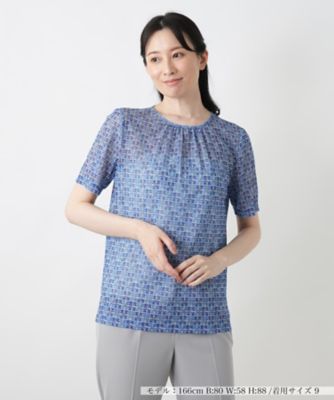 ＜Leilian (Women)＞幾何学柄クルーネックカットソー【ＲＯＣＨＡＳ　Ｐｒｅｍｉｅｒｅ】【ＥＲＩＣＡ】
